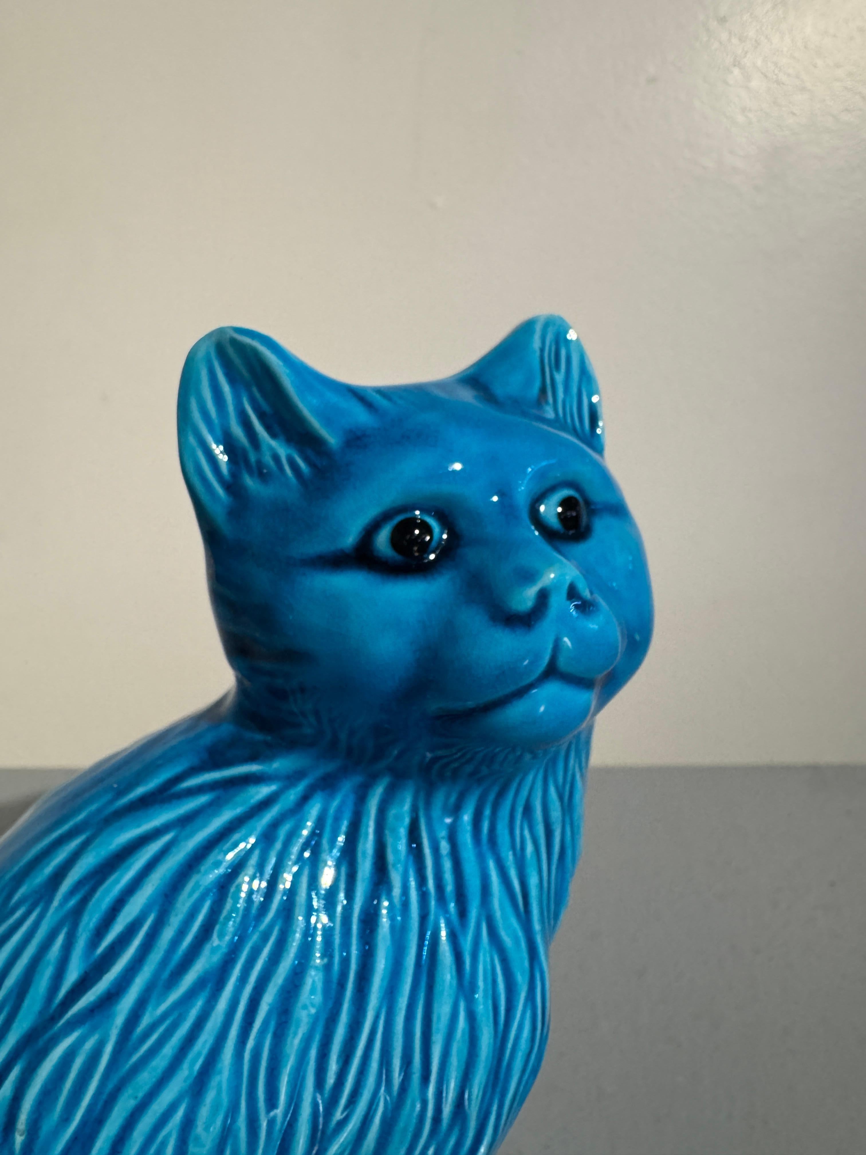 Pair Vintage Chinese Turquoise Glazed Cat Figures, Mid 20th Century, China 7
