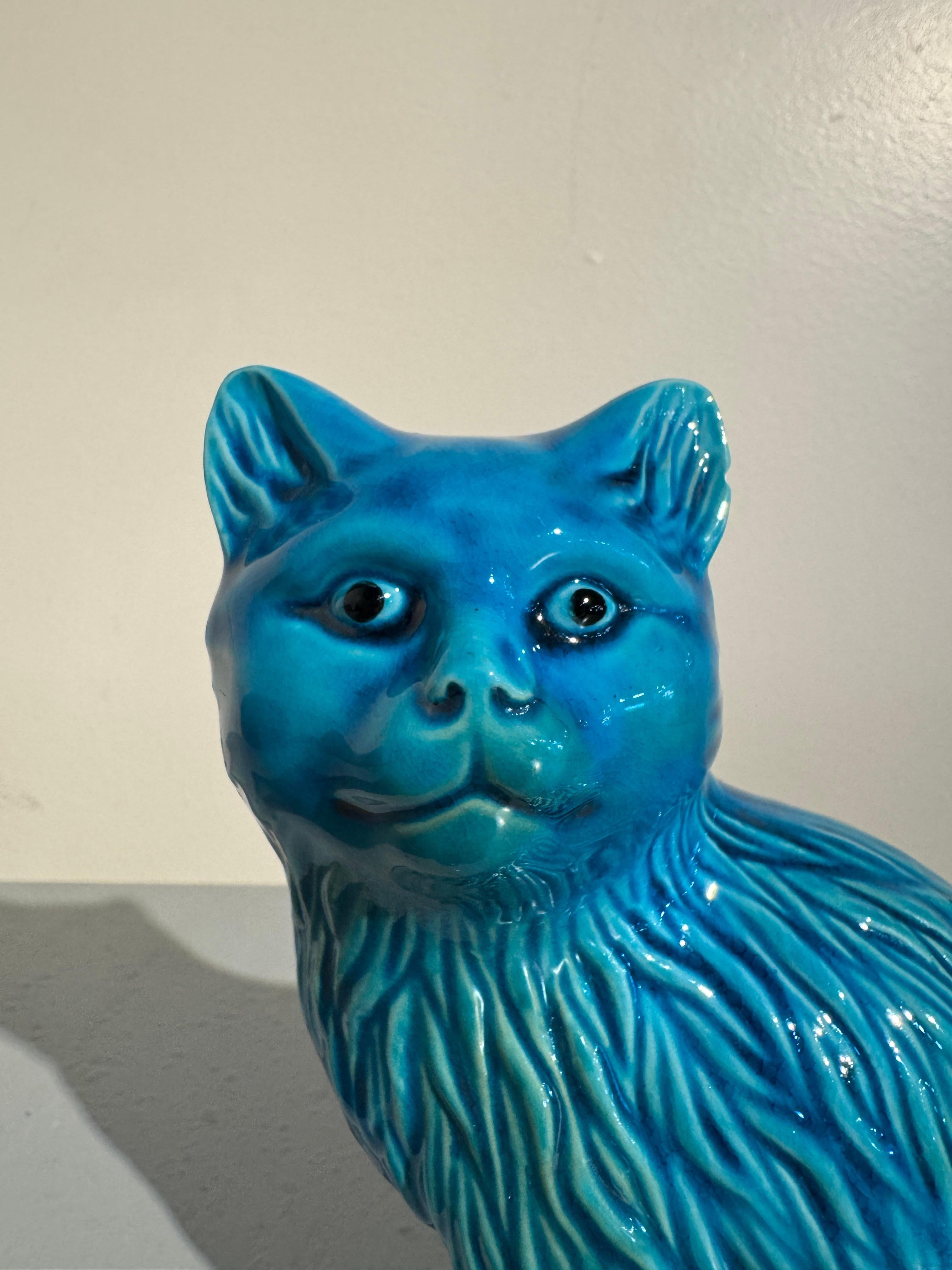 Pair Vintage Chinese Turquoise Glazed Cat Figures, Mid 20th Century, China 8