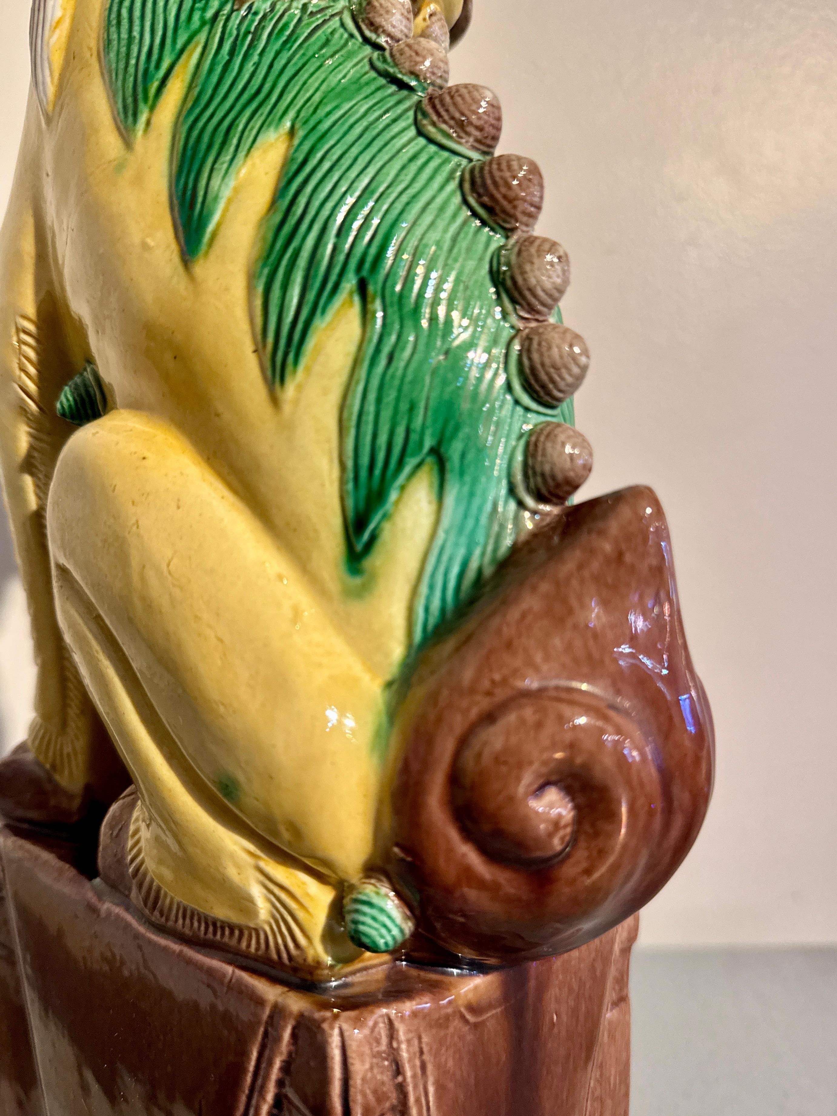 Pair Vintage Chinese Yellow Glazed Tall Foo Dogs, Mid 20th Century, China For Sale 8