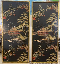 Pair Vintage Chinoiserie Framed Wallpaper Panels, by Philip Graf Inc, 1950s