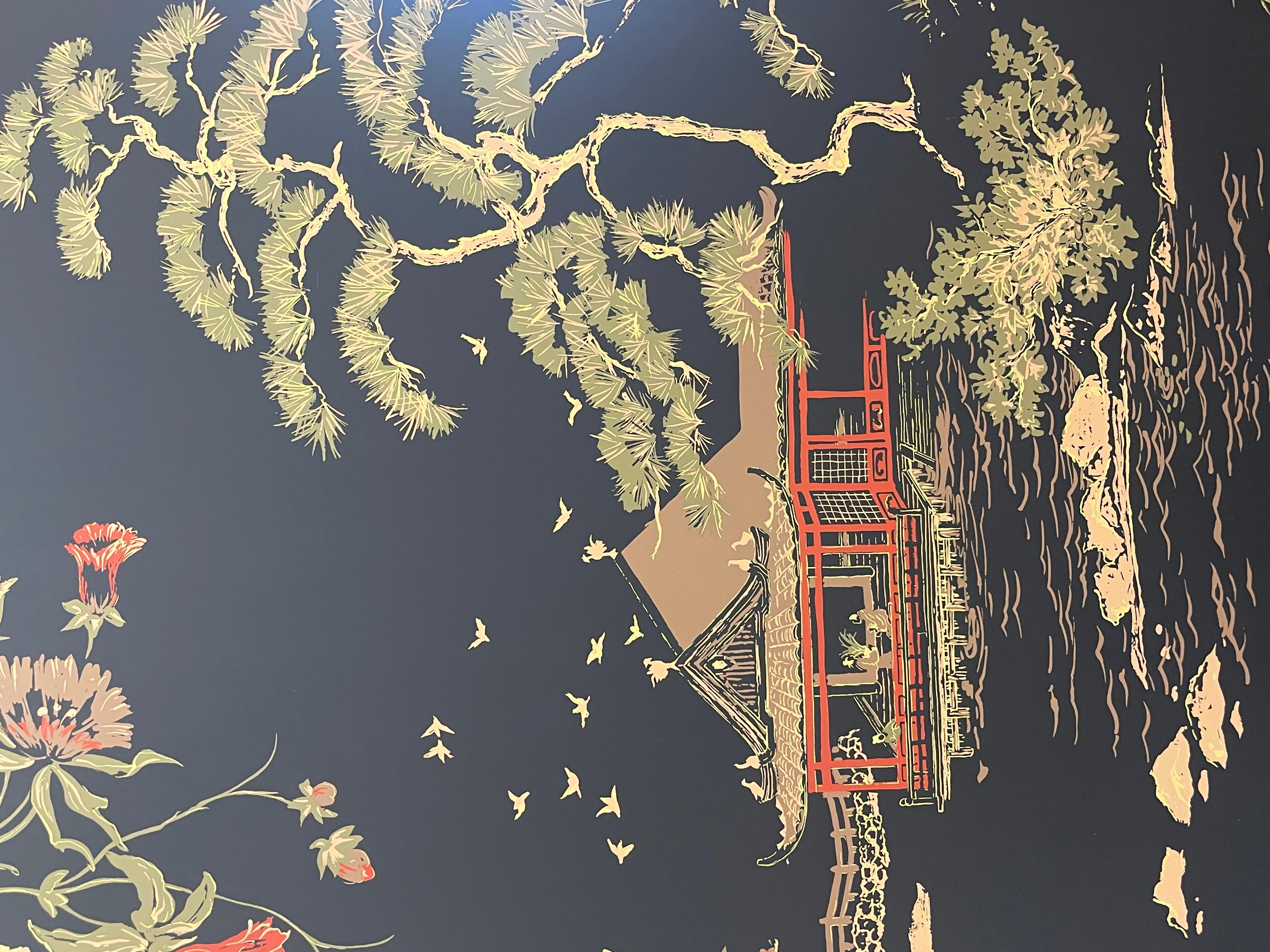 Paar gerahmte Chinoiserie-Tapeteteppiche im Vintage-Stil, von Philip Graf Inc, 1950er Jahre im Angebot 1