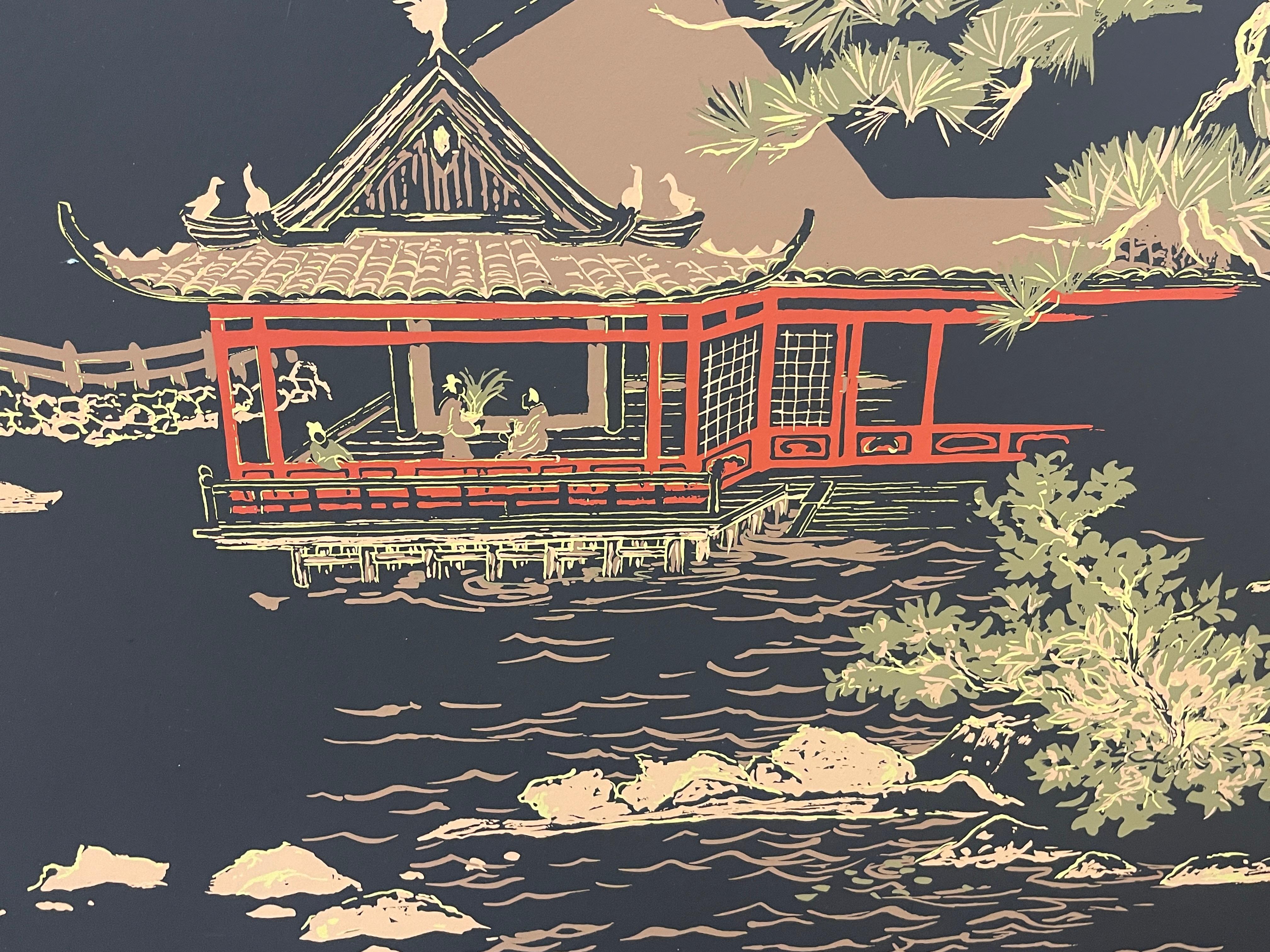 Paar gerahmte Chinoiserie-Tapeteteppiche im Vintage-Stil, von Philip Graf Inc, 1950er Jahre im Angebot 2