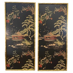 Pair Vintage Chinoiserie Framed Wallpaper Panels, by Philip Graf Inc, 1950s