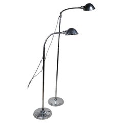Pair Vintage Chrome Gooseneck Floor Lamps