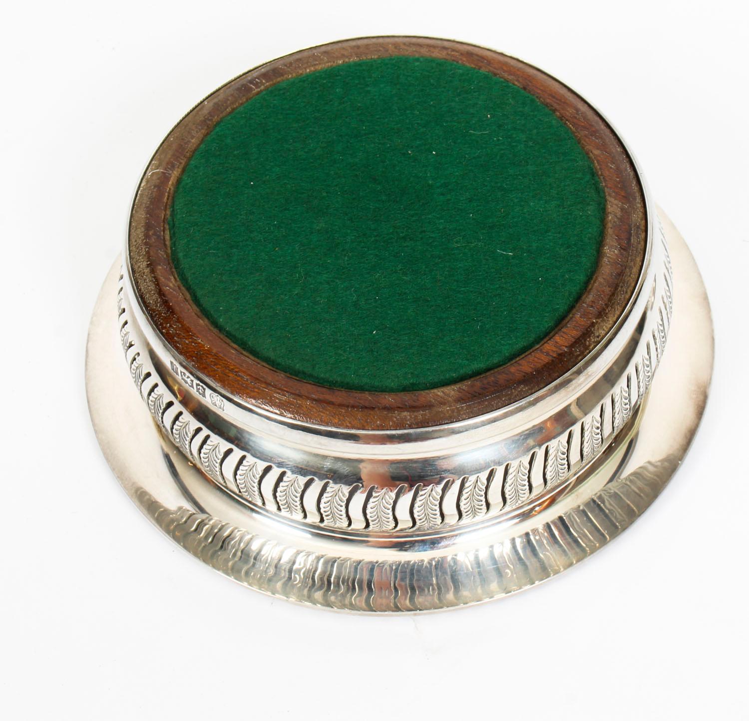 Pair of Vintage Circular Sterling Silver Coasters, Birmingham, 1968 5