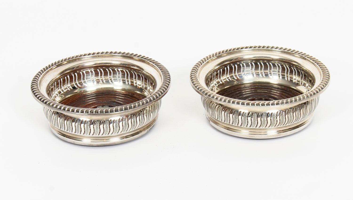 Pair of Vintage Circular Sterling Silver Coasters, Birmingham, 1968 9