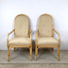 Pair Vintage Coastal Highback Bamboo Armchairs by Henredon