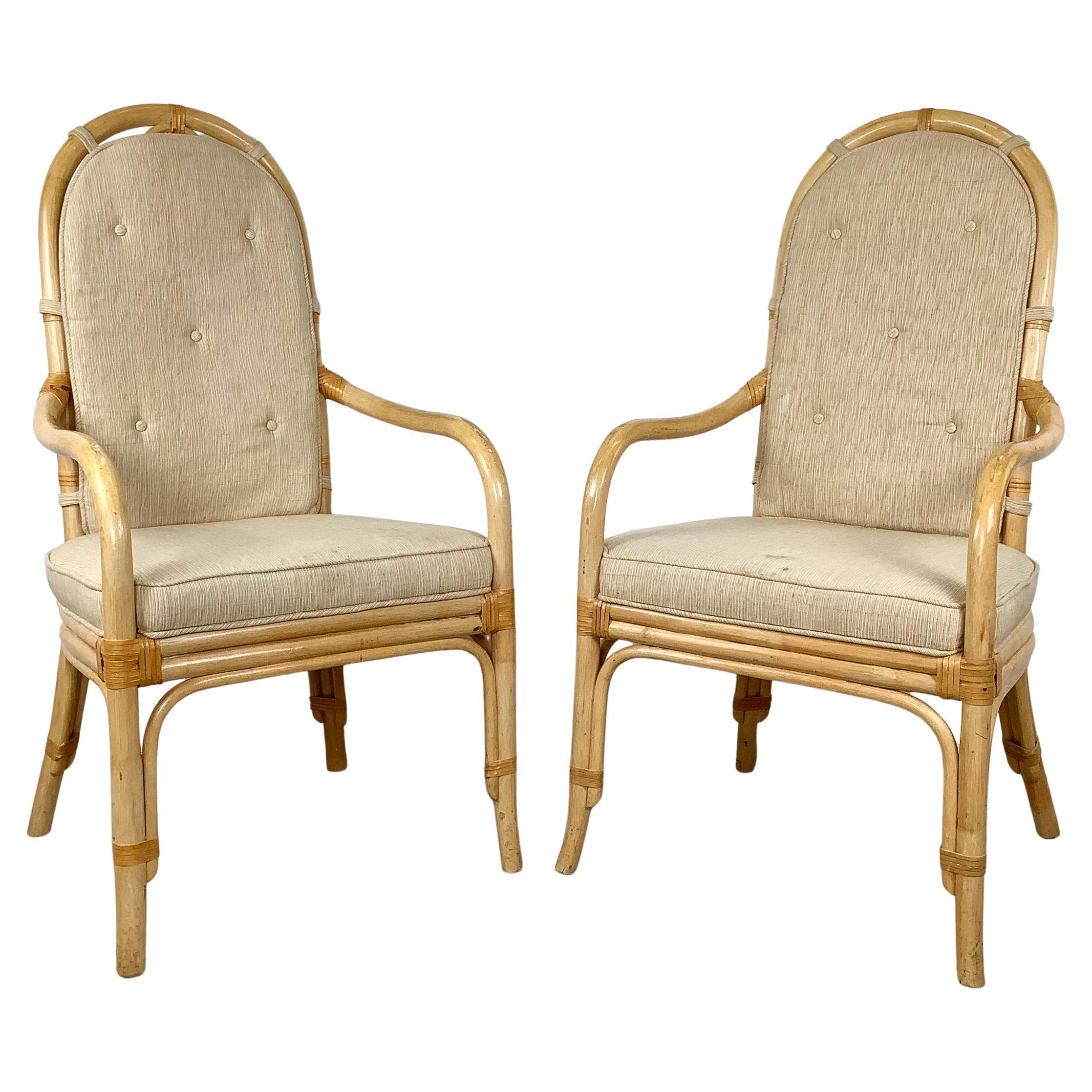 Paire de fauteuils Vintage By en bambou à dossier haut par Henredon en vente