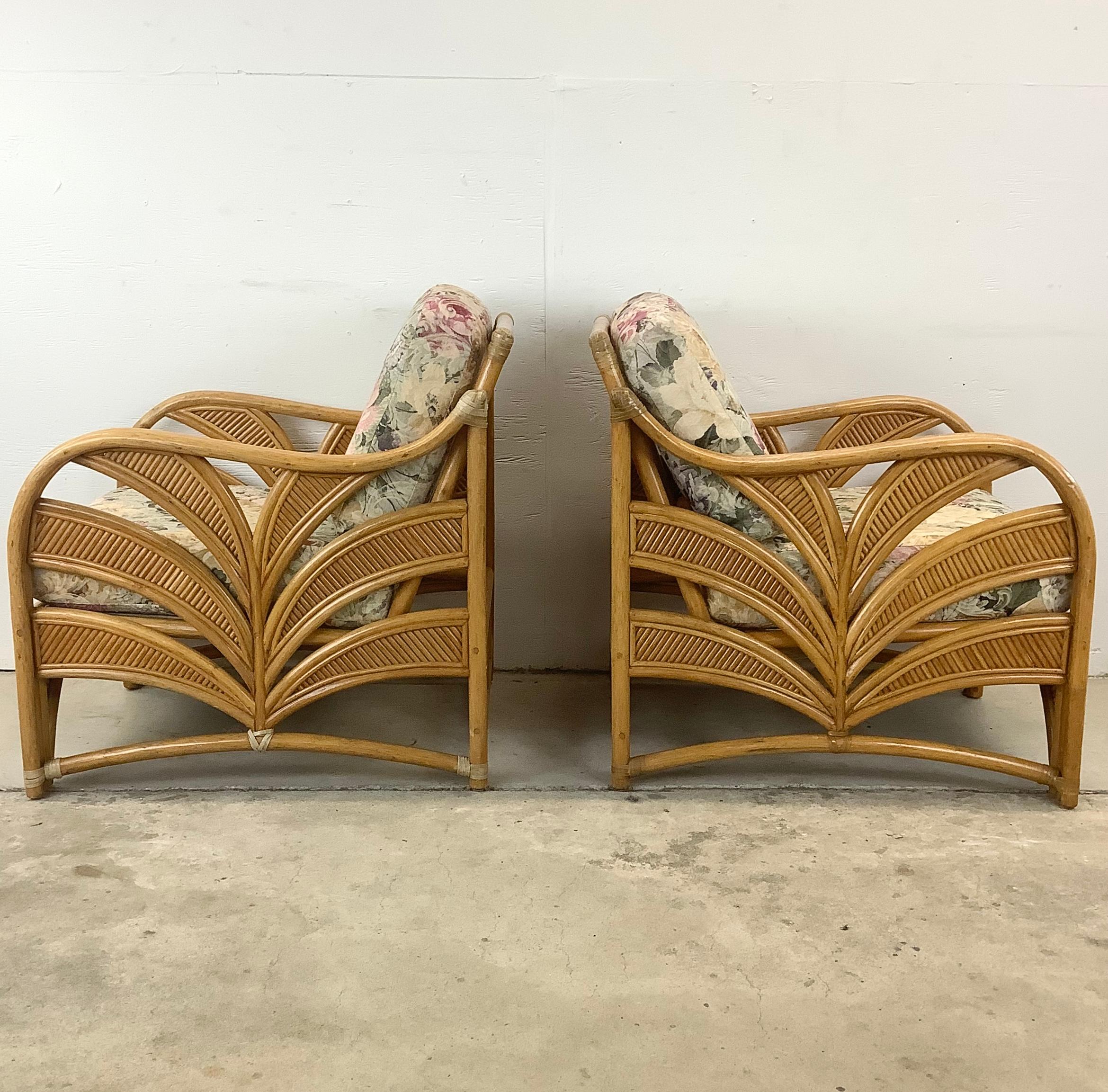 Pair Vintage Coastal Rattan Lounge Chairs  10