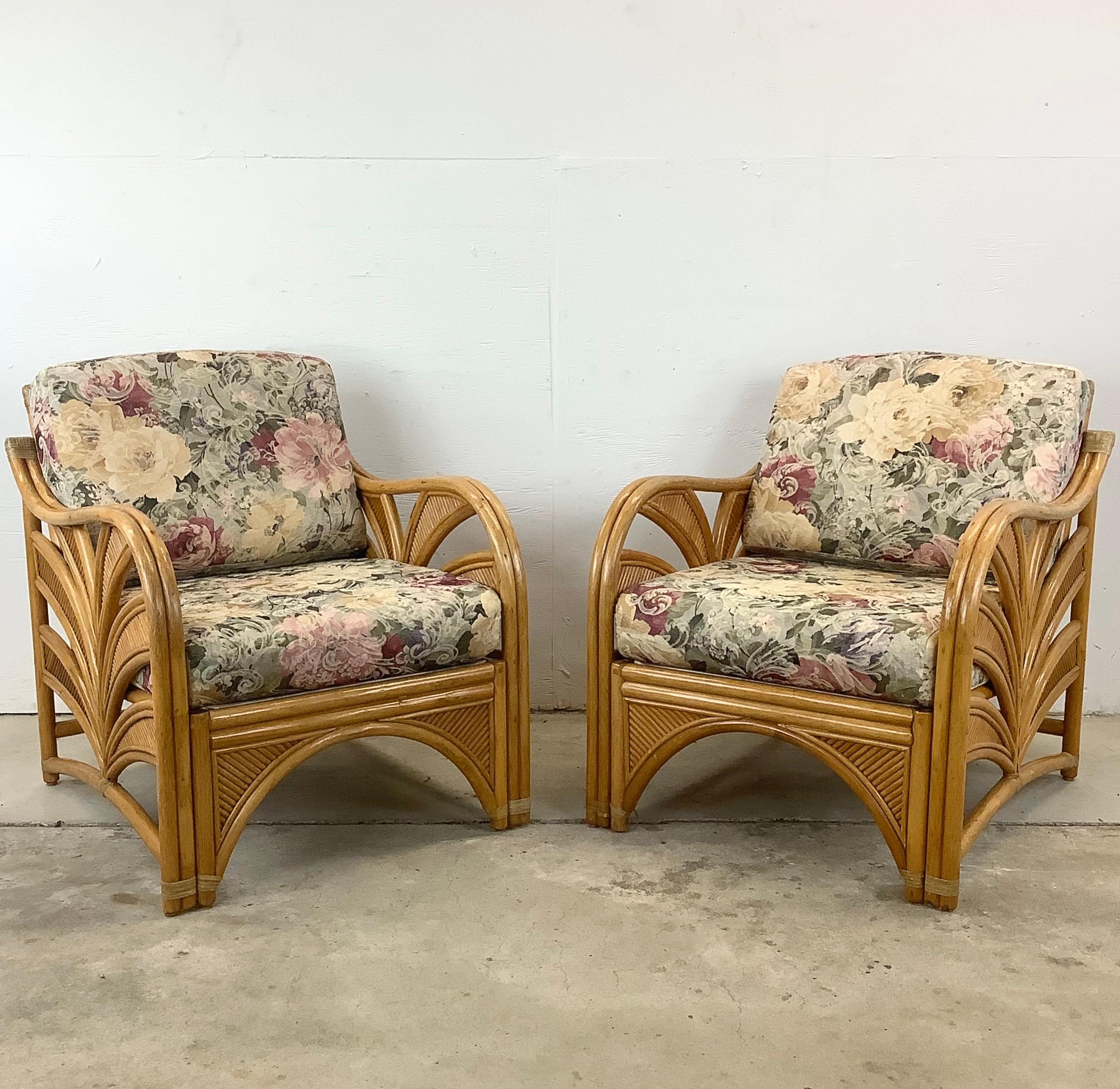 Unknown Pair Vintage Coastal Rattan Lounge Chairs 