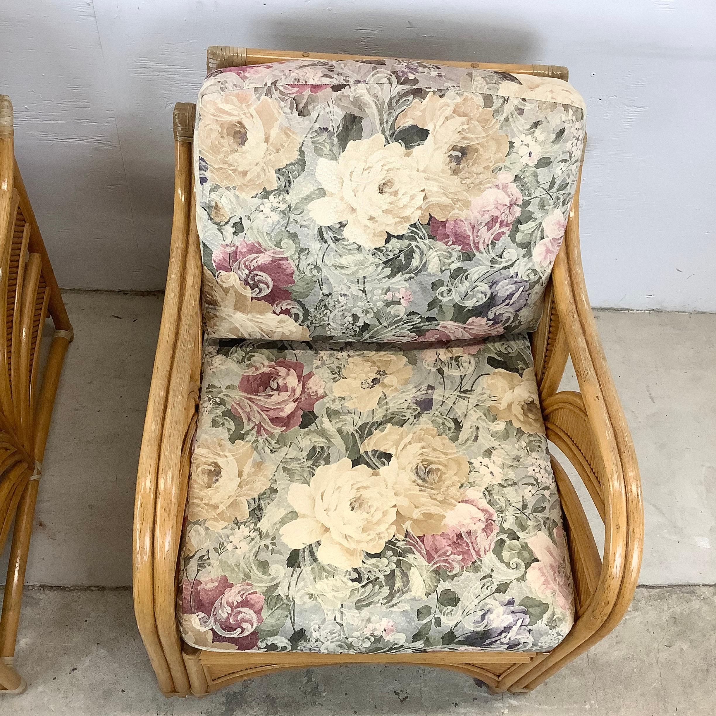 Pair Vintage Coastal Rattan Lounge Chairs  In Good Condition In Trenton, NJ