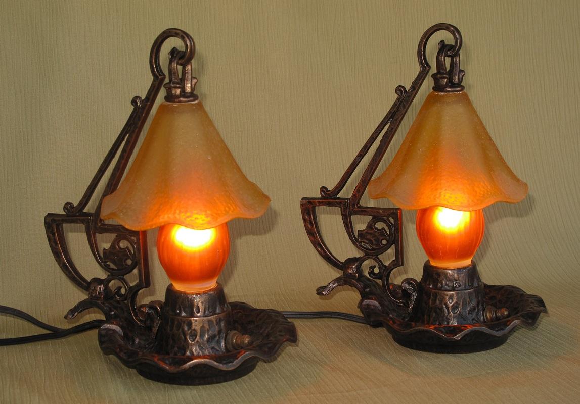 American Craftsman Pair Vintage Craftsman Arts & Crafts Table Lamps Restored For Sale