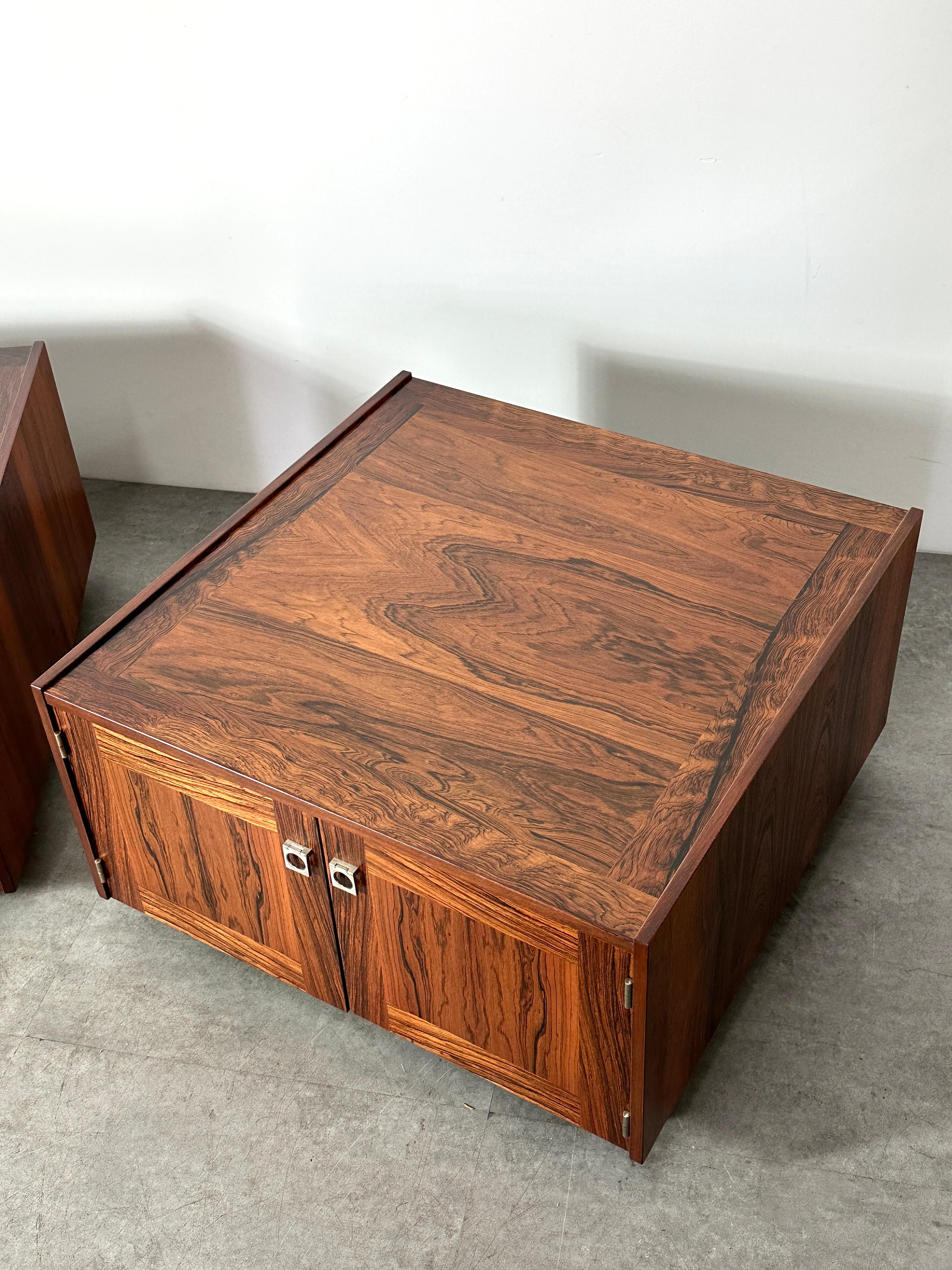 Wood Pair Vintage Danish Rosewood nightstands side tables Johannes Sorth Bornholm  For Sale