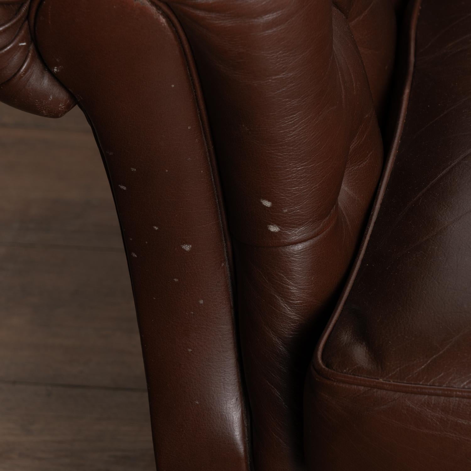 Pair, Vintage Dark Brown Leather Barrel Back Club Chairs, Denmark circa 1950-70 For Sale 1