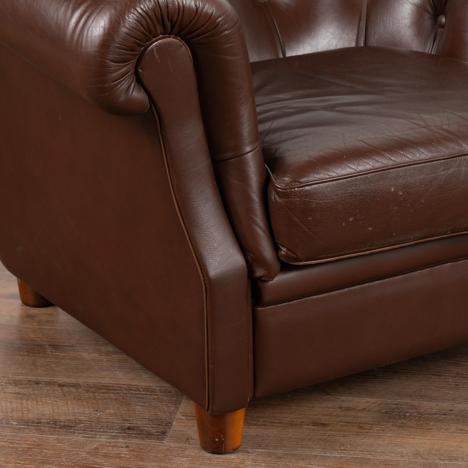 Pair, Vintage Dark Brown Leather Barrel Back Club Chairs, Denmark circa 1950-70 For Sale 2