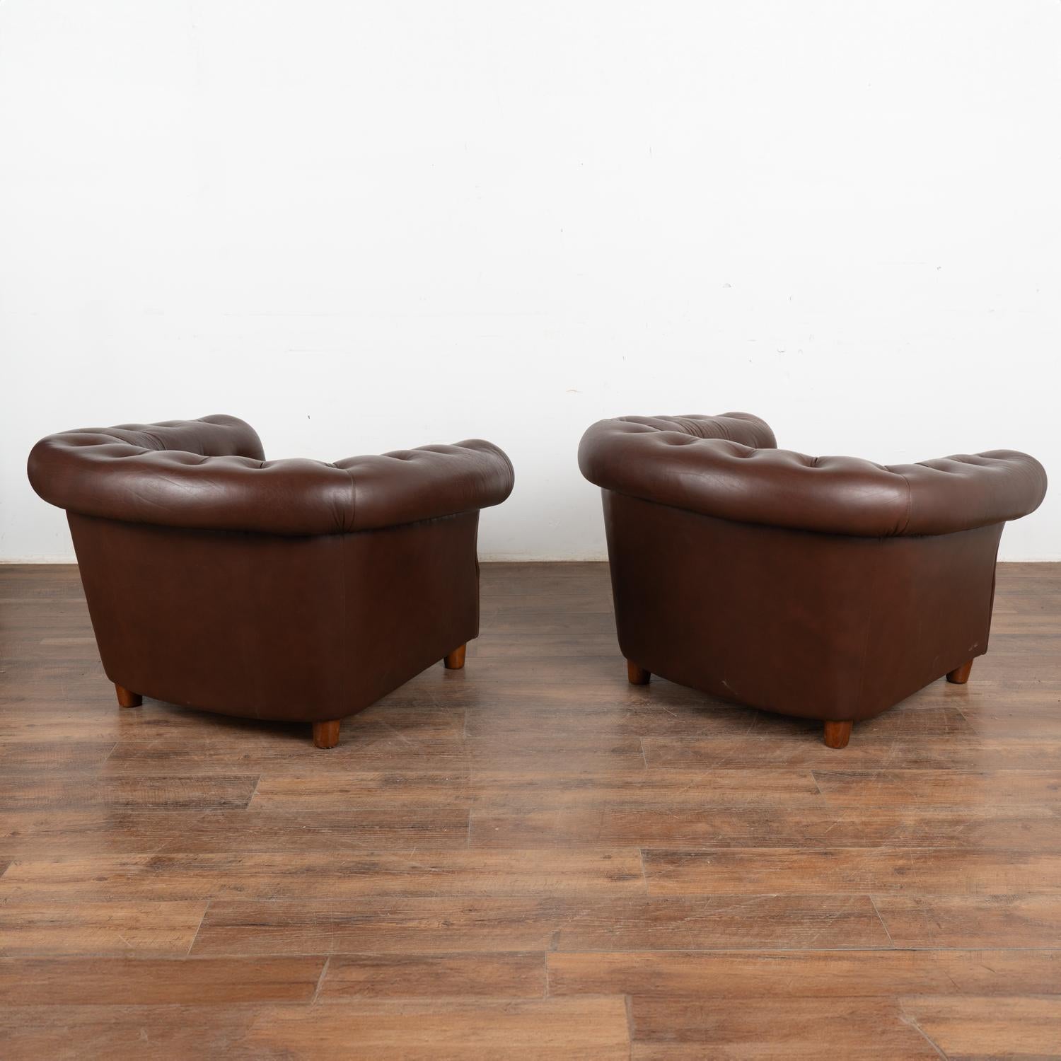 Pair, Vintage Dark Brown Leather Barrel Back Club Chairs, Denmark circa 1950-70 For Sale 3