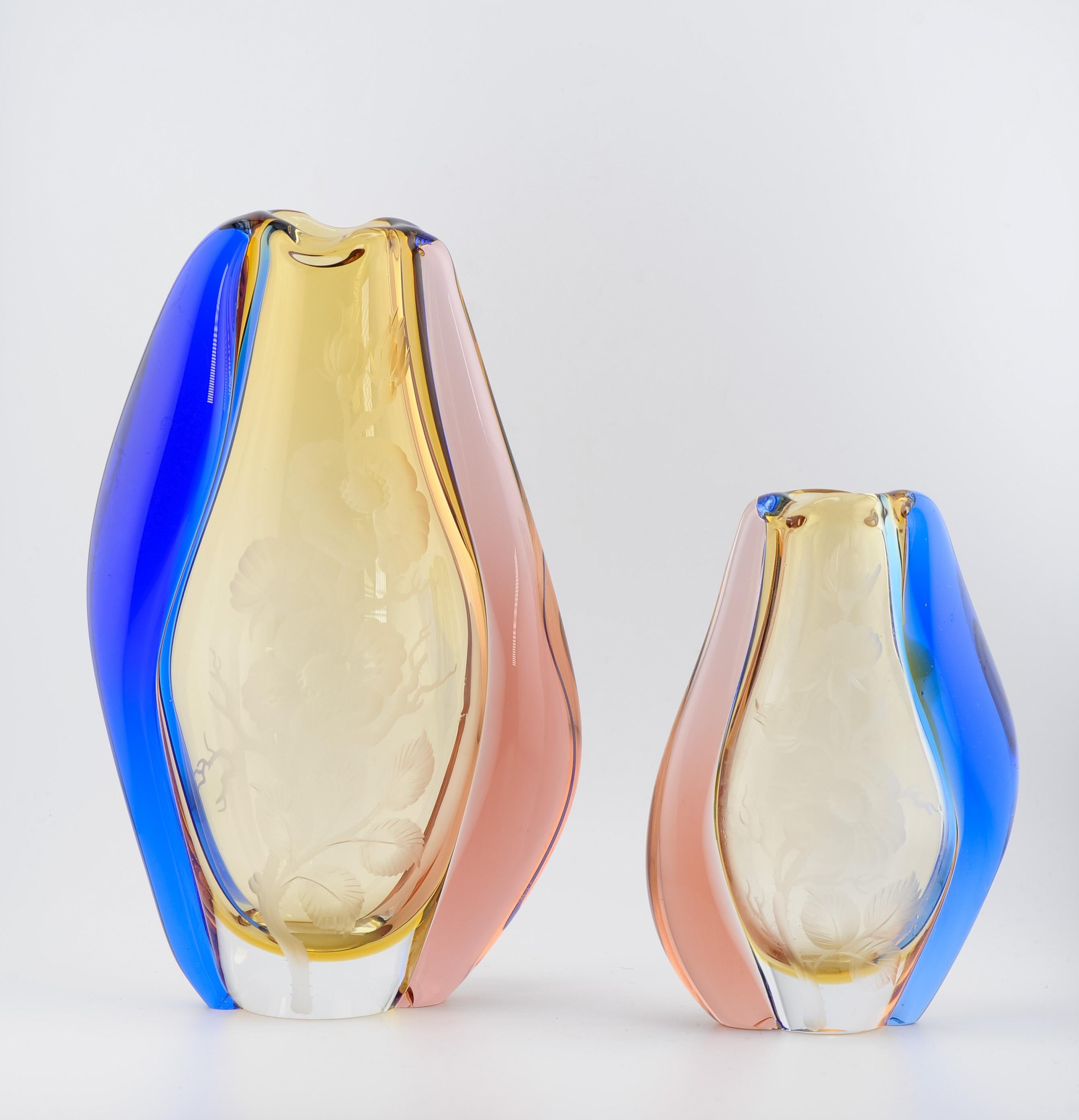 Pair Vintage Design Art Glass Vase Hana Machovska, 1960s Mstisov Glasswork Czech For Sale 6