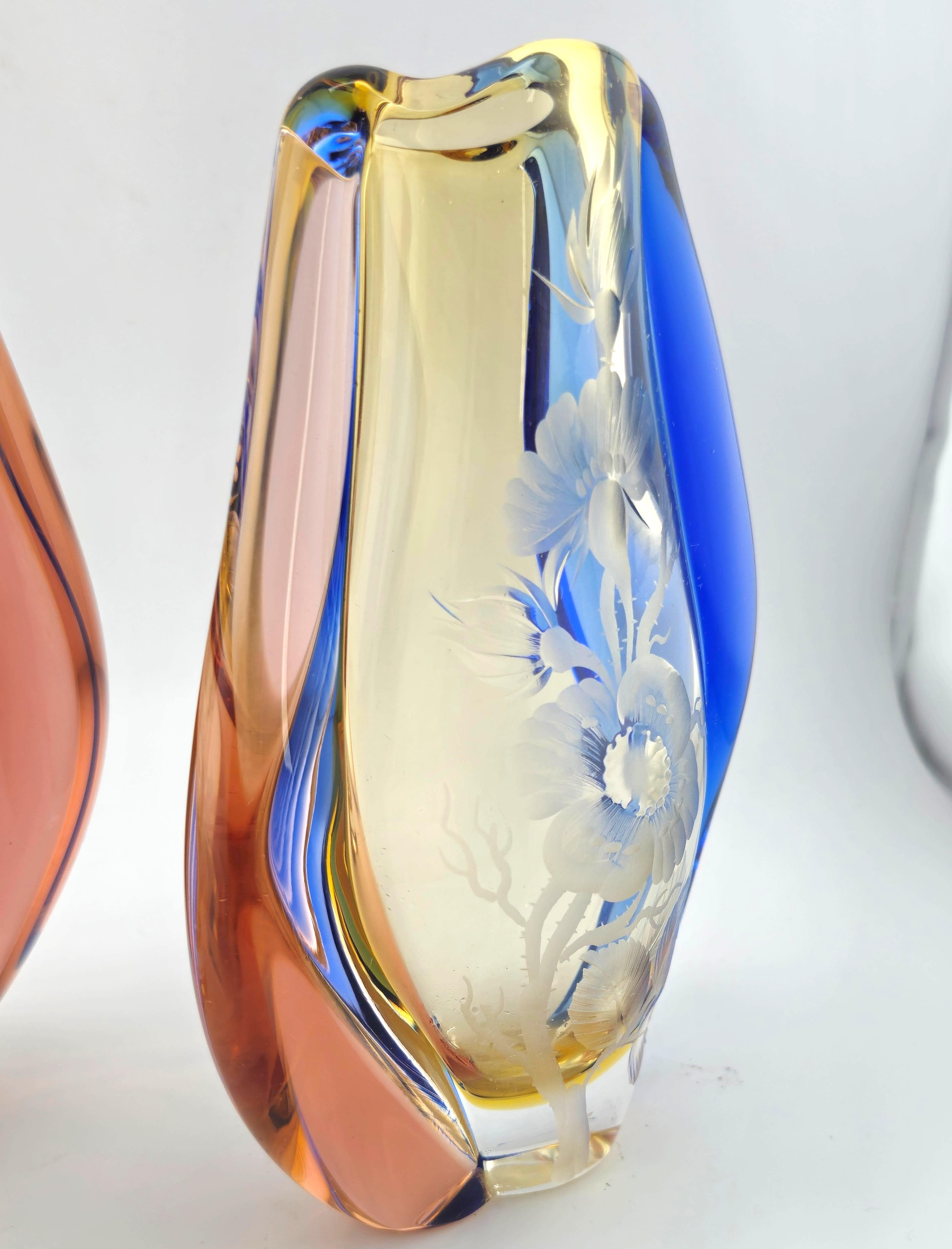 Pair Vintage Design Art Glass Vase Hana Machovska, 1960s Mstisov Glasswork Czech For Sale 12