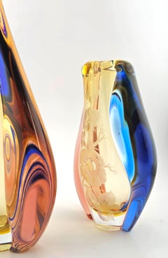 Pair Vintage Design Art Glass Vase Hana Machovska, 1960s Mstisov Glasswork Czech