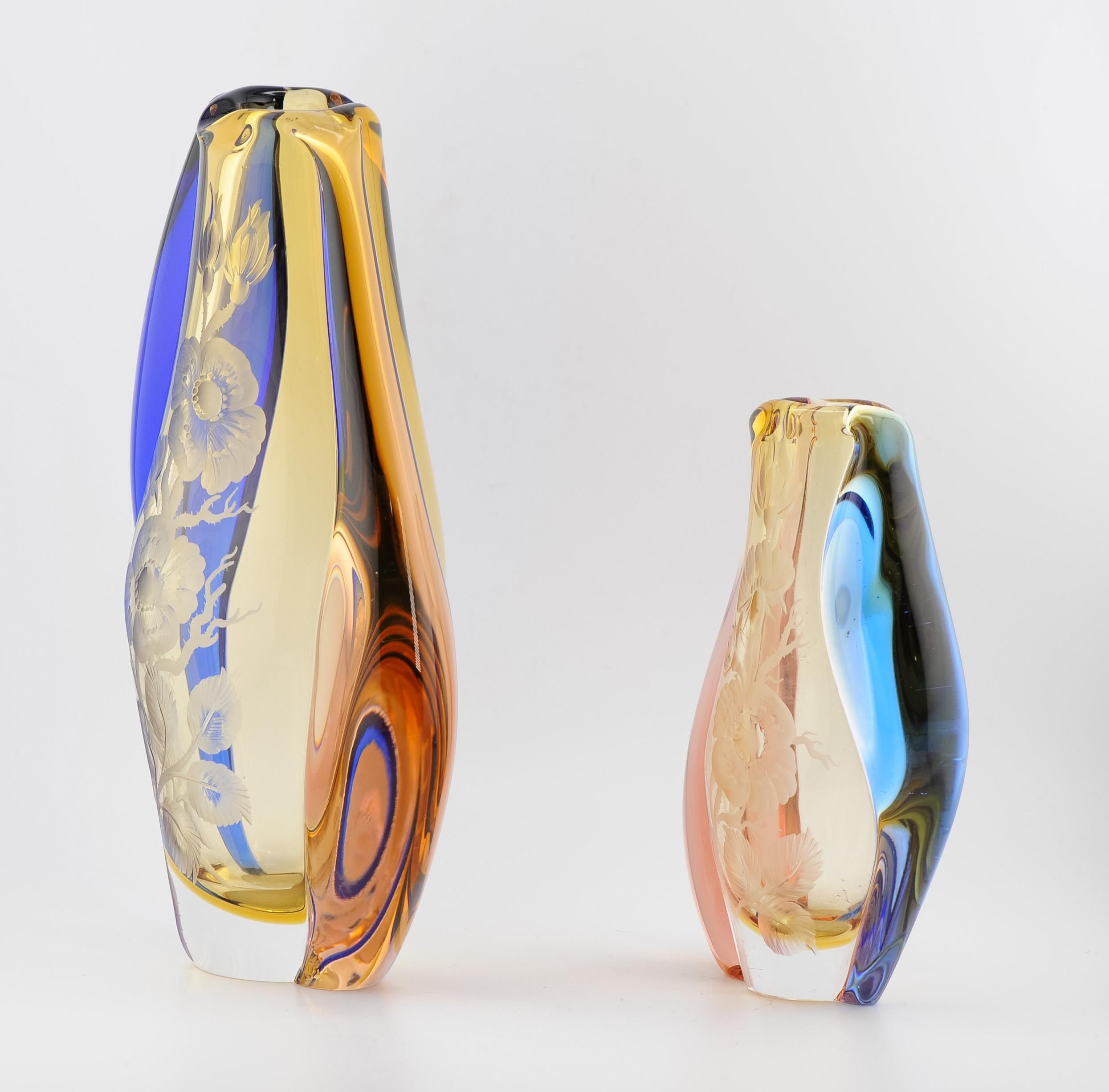 Pair Vintage Design Art Glass Vase Hana Machovska, 1960s Mstisov Glasswork Czech For Sale 2