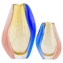 Paire de vases d'art en verre design vintage Hana Machovska, années 1960 Mstisov Glasswork Czech