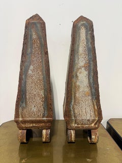 Pair, Vintage Distressed Tole Obelisk Form Sculptures