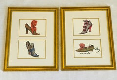 Coppia di doppie cromolitografie d'epoca Scarpe di moda antiche