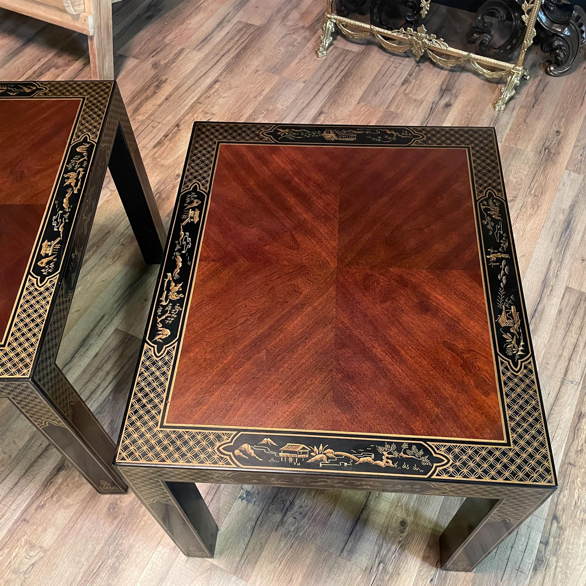 Anglo-Japanese Pair Vintage Drexel End Tables