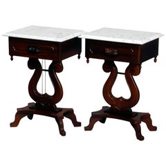 Pair of Vintage Duncan Phyfe Style Mahogany Marble-Top Stands, 20th Century