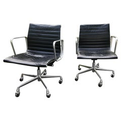 Pair of Vintage Eames Aluminum Group Leather "Management" Chairs