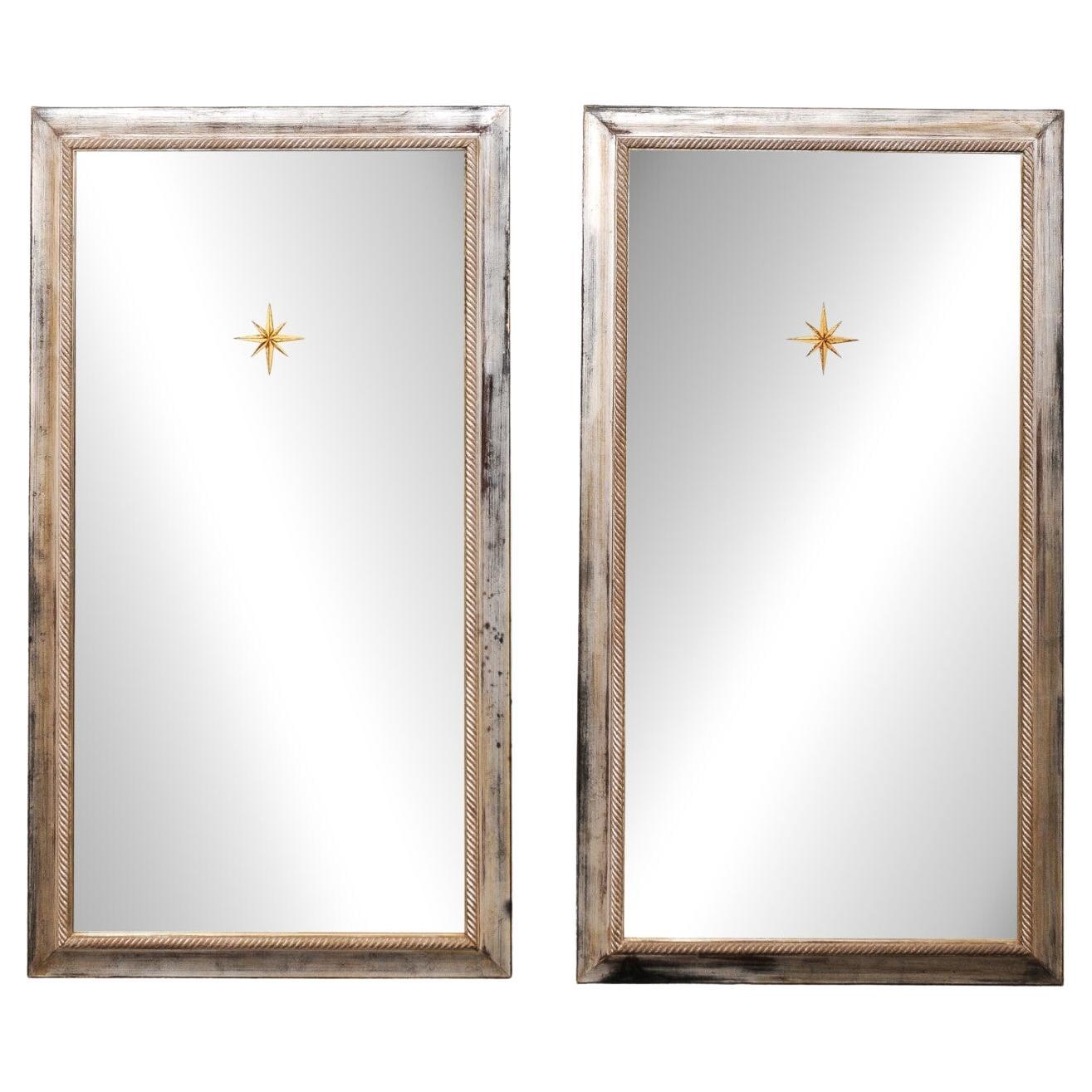 Pareja de espejos rectangulares Églomisé Églomisé Vintage de 5,75
 de altura en venta