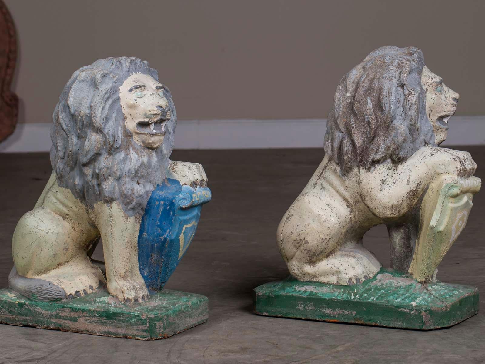 Pair of Vintage English French Garden Ornament Cast Stone Lions, circa 1930 For Sale 6
