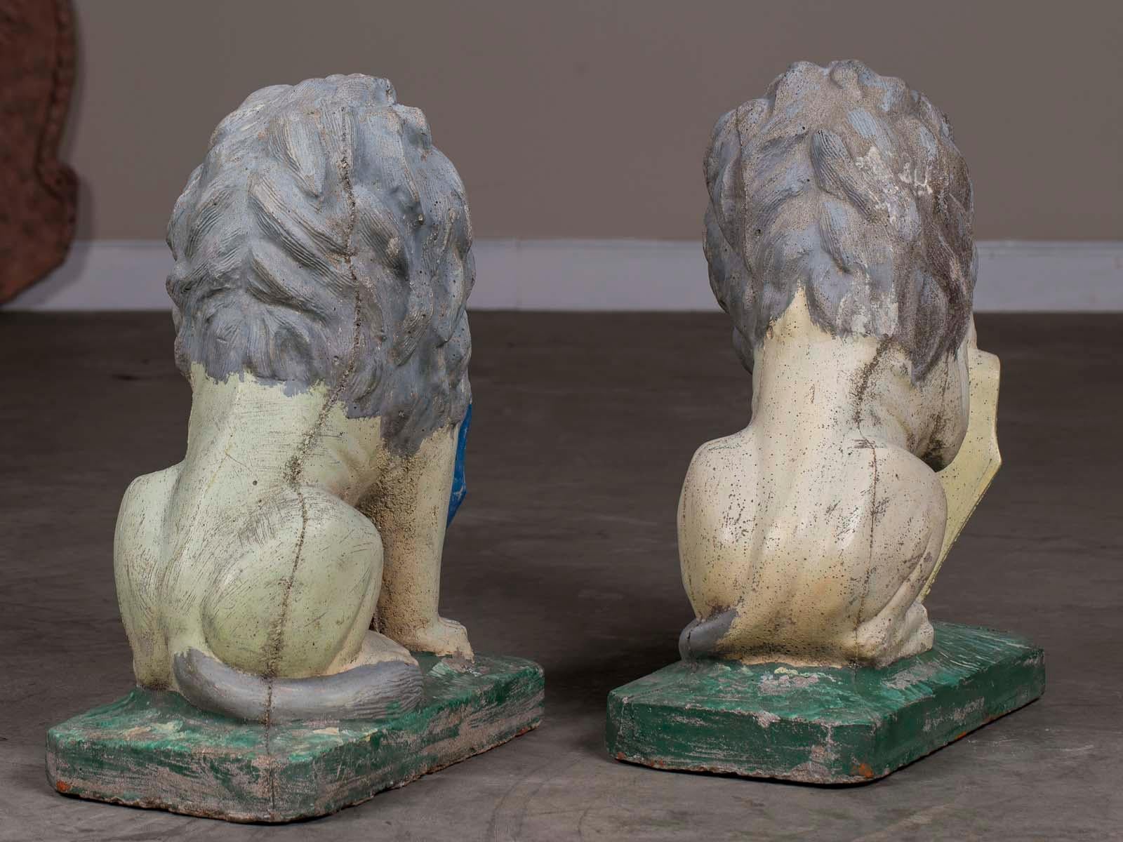 Pair of Vintage English French Garden Ornament Cast Stone Lions, circa 1930 For Sale 7