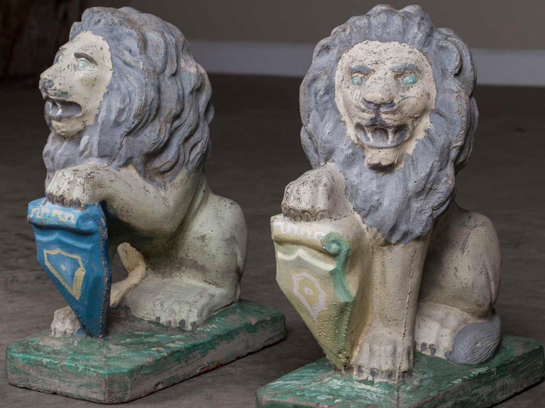 Pair of Vintage English French Garden Ornament Cast Stone Lions, circa