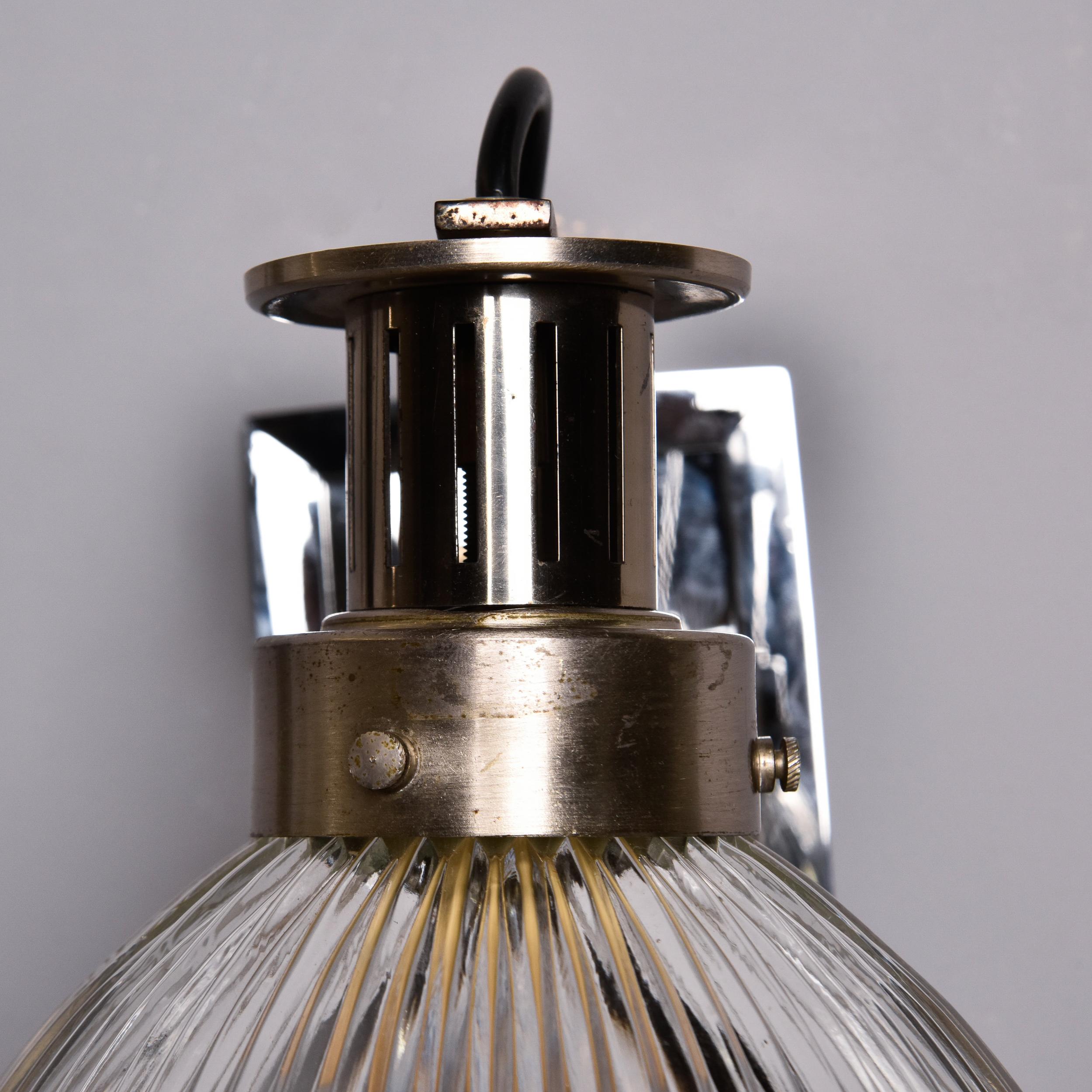 Pair Vintage English Industrial Chrome and Glass Sconces  For Sale 2