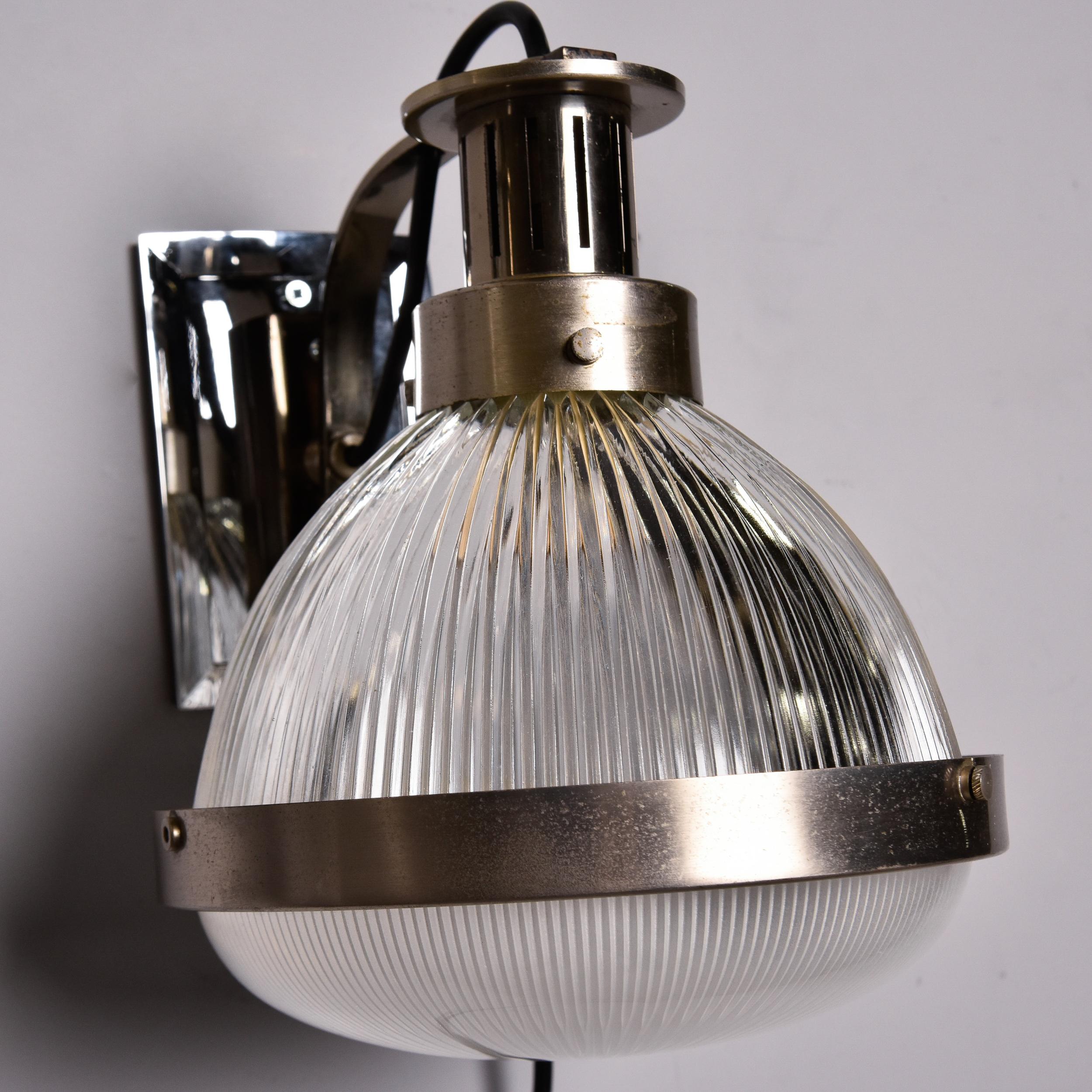 Pair Vintage English Industrial Chrome and Glass Sconces  For Sale 5