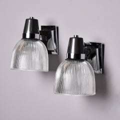 Pair Vintage English Silver and Black Sconces with Glass Shades