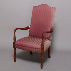 Pair of Vintage English Style Lolling Chairs Upholstered Mahogany Armchairs