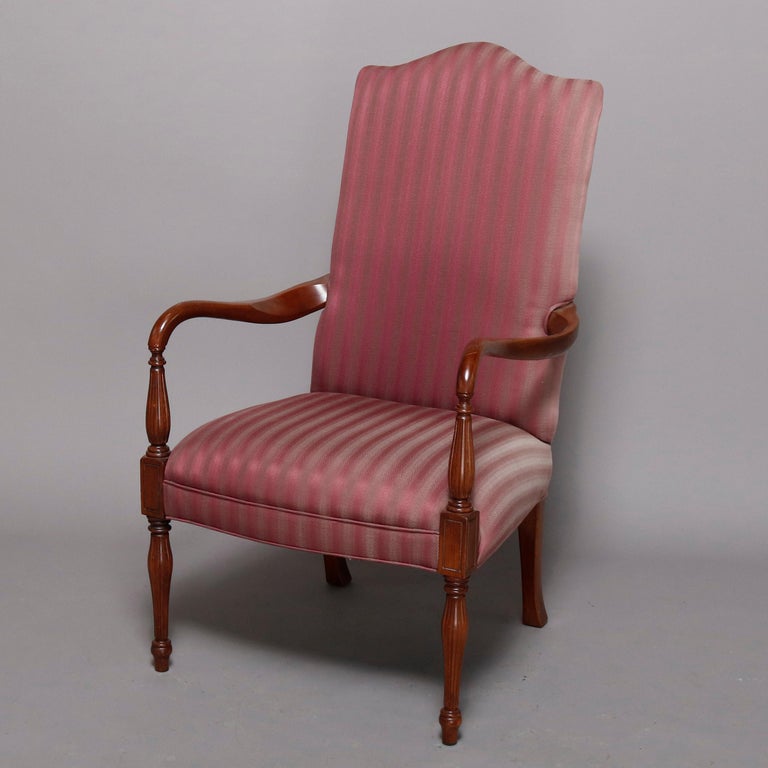Pair of Vintage English Style Lolling Chairs Upholstered Mahogany