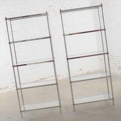 Vintage Étagère Display Shelves Chrome and Brass, Manner of Maison Jansen, Pair