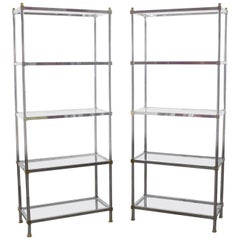 Vintage Étagère Display Shelves Chrome and Brass, Manner of Maison Jansen, Pair