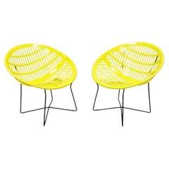 Pair Retro Fabiano & Panzini Motel Solair Yellow Iron and Plastic Lounge Chair