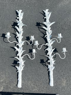 Pair, Vintage Faux Bamboo 5-Arm Candle Sconces - Available French Wiring