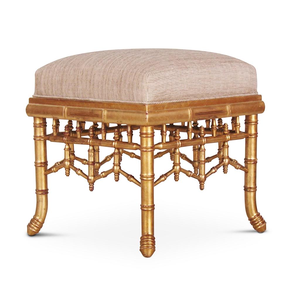 An unusual pair of Regency style faux-bamboo giltwood stools with an intricate lattice design.

Made in Vancouver by William Switzer.

 