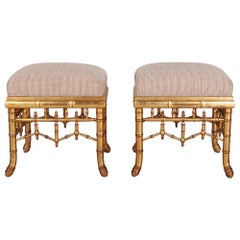 Pair of Vintage Faux Bamboo Giltwood Stools