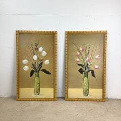 Paire d'oeuvres d'art florales vintage dans des cadres dorés