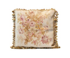 Pair Vintage Cushion Covers Floral Aubusson Handmade Silk & Wool Pillow Covers