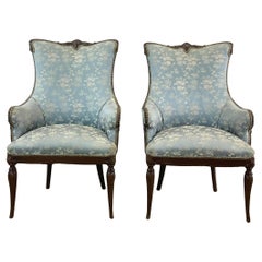 Pair Vintage Floral Louis XVI Armchairs
