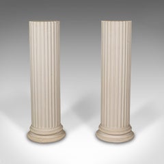 Pair, Vintage Fluted Display Pillars, English, Plaster, Jardiniere Planter Stand