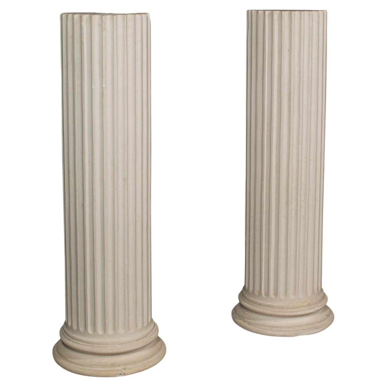 Pair, Vintage Fluted Display Pillars, English, Plaster, Jardiniere Planter Stand For Sale